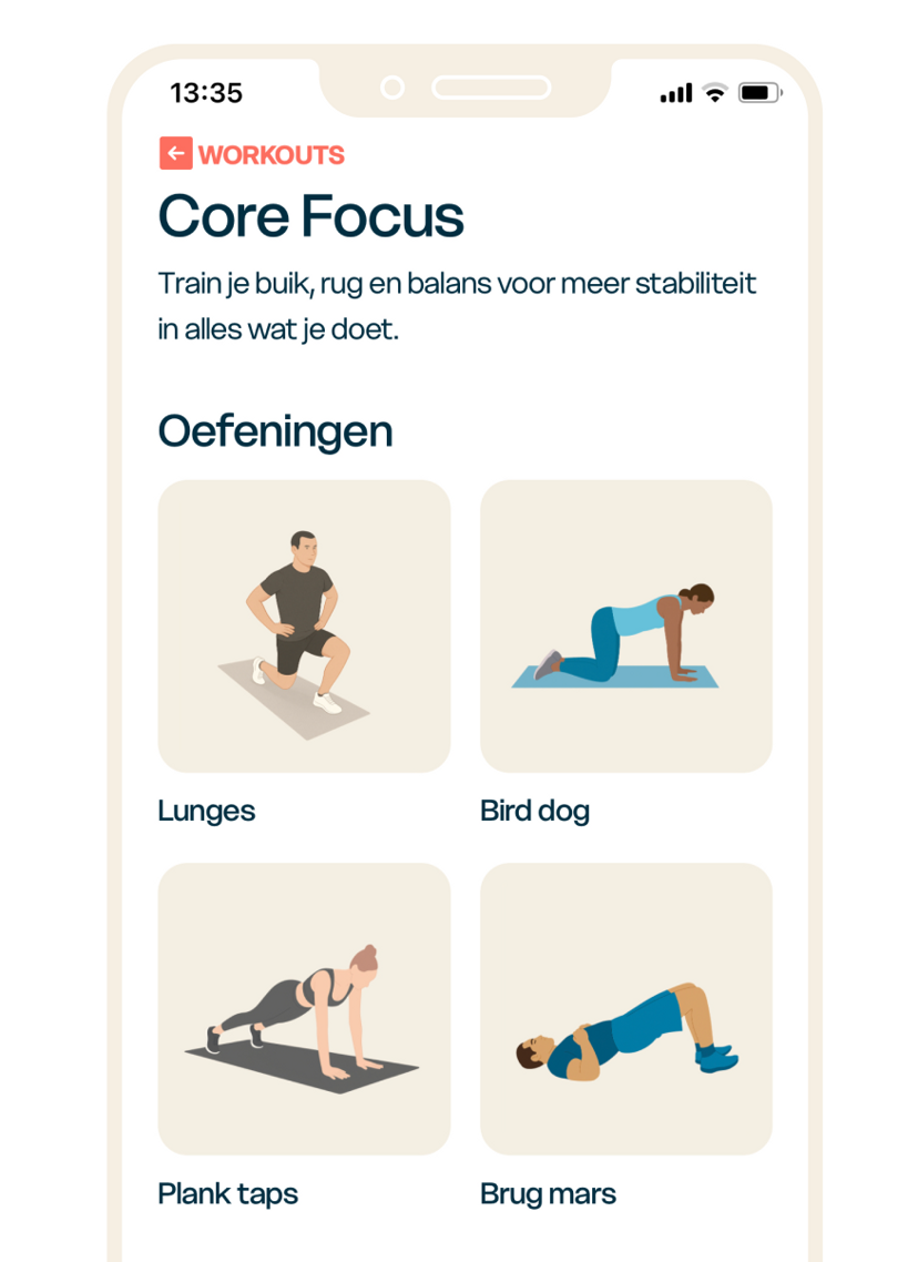 Voorbeeld van oefeningen uit een workout